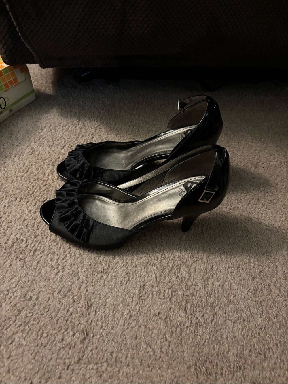 Black Peep-Toe Ruffle Kitten Heels - Women's Dress Shoes